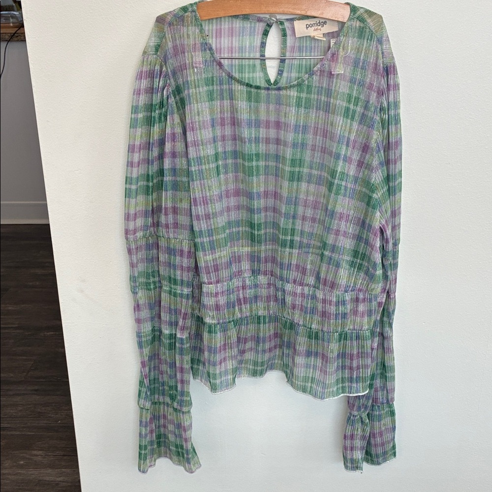 Porridge Green and Purple Plaid Blouse